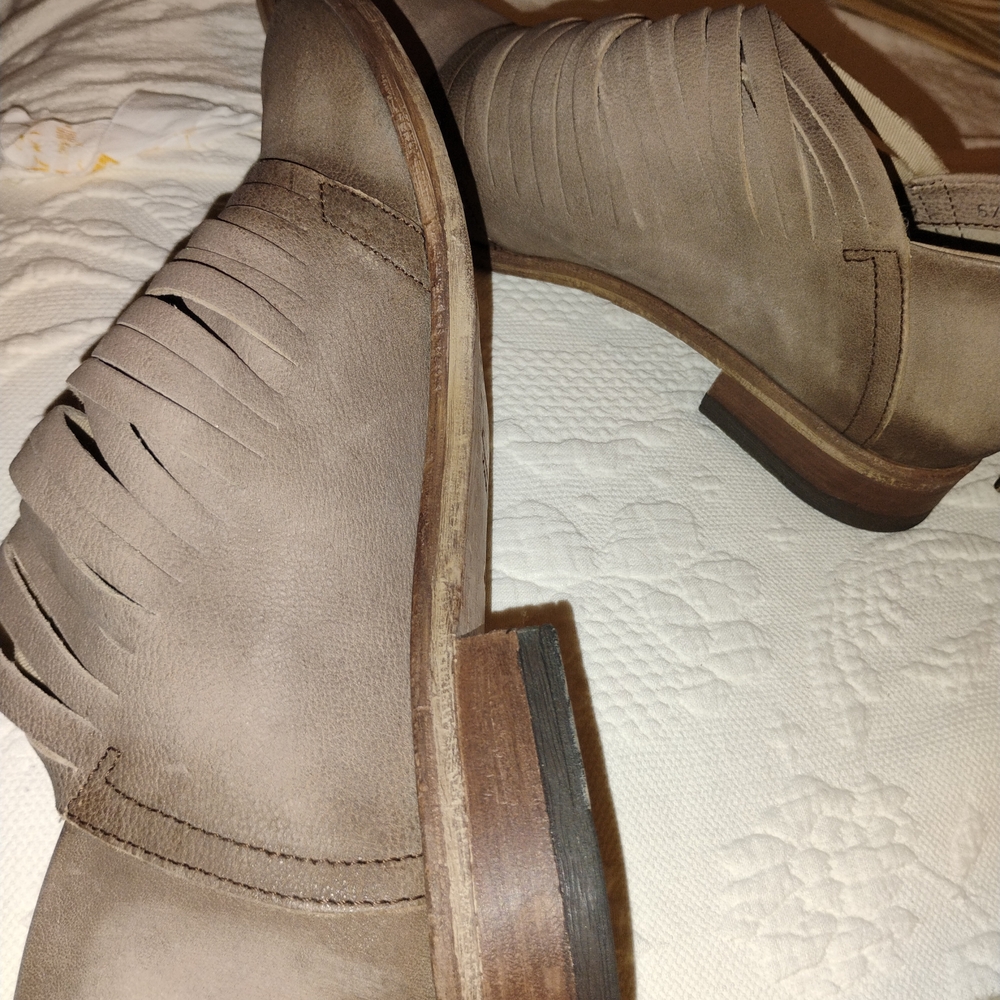 Free People Beige Leather Suede Ankle Boots - Picture 3 of 7